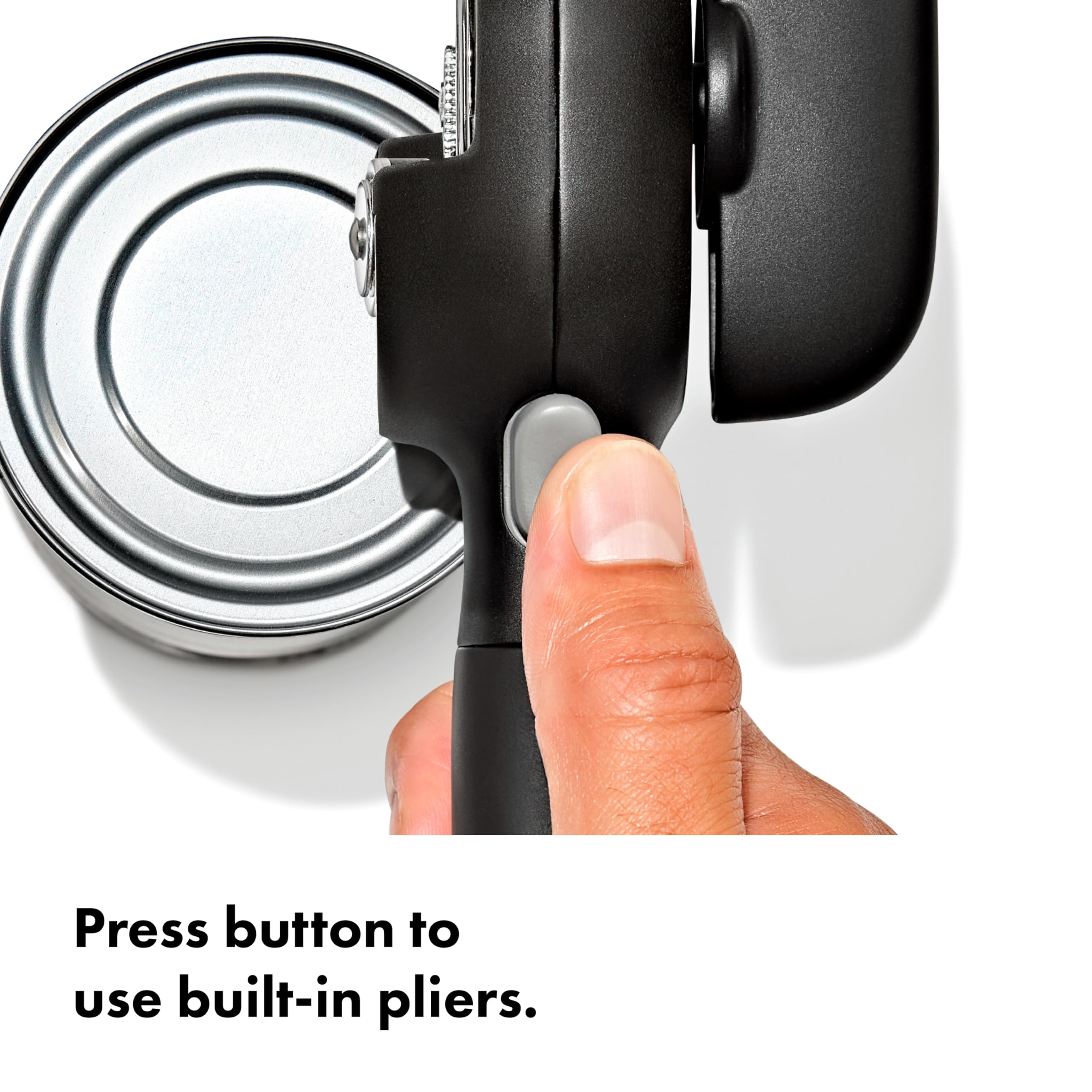 Stainless steel cutting wheel stays clean and avoids touching can contents