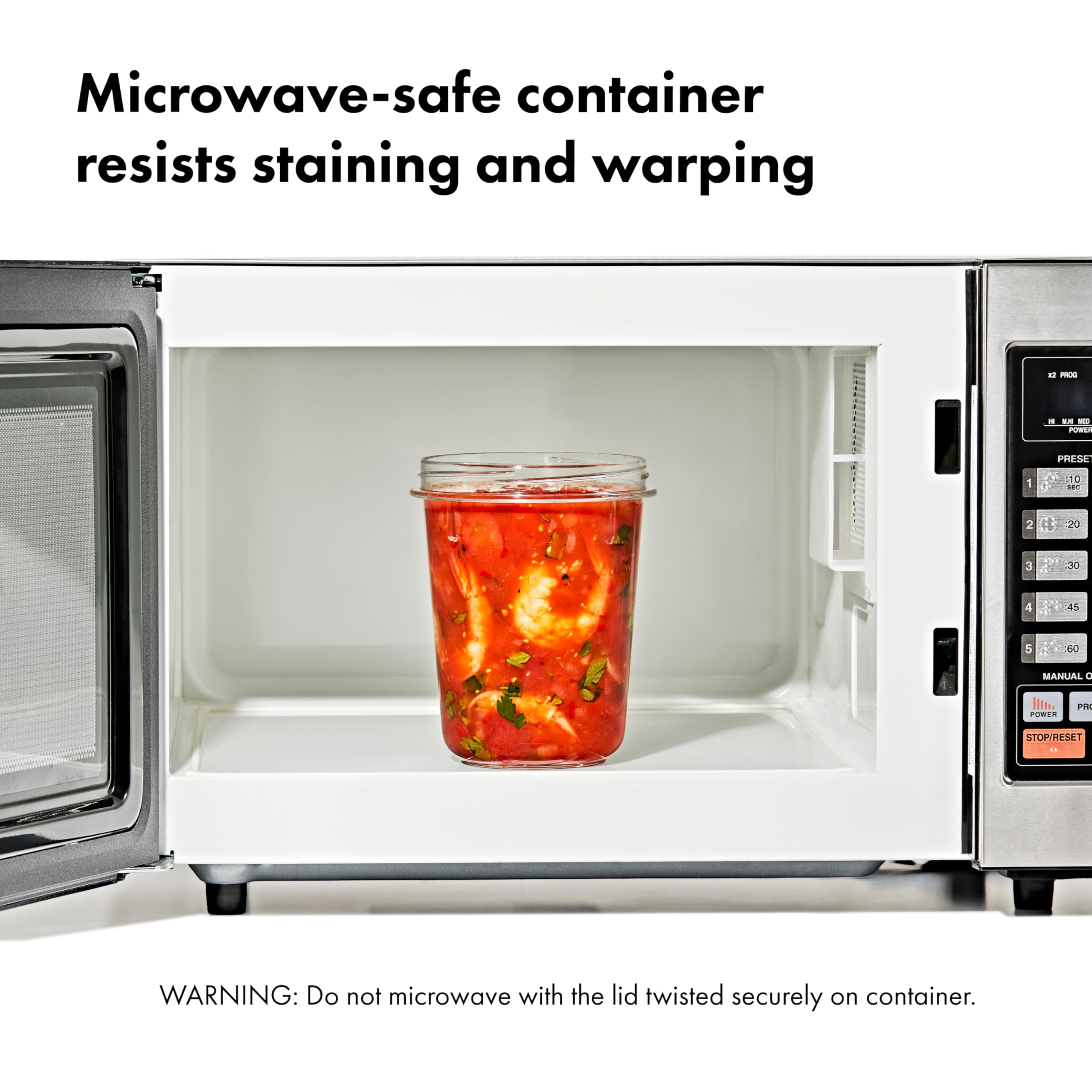OXO Good Grips twistable lids with soft touch grip open easily.