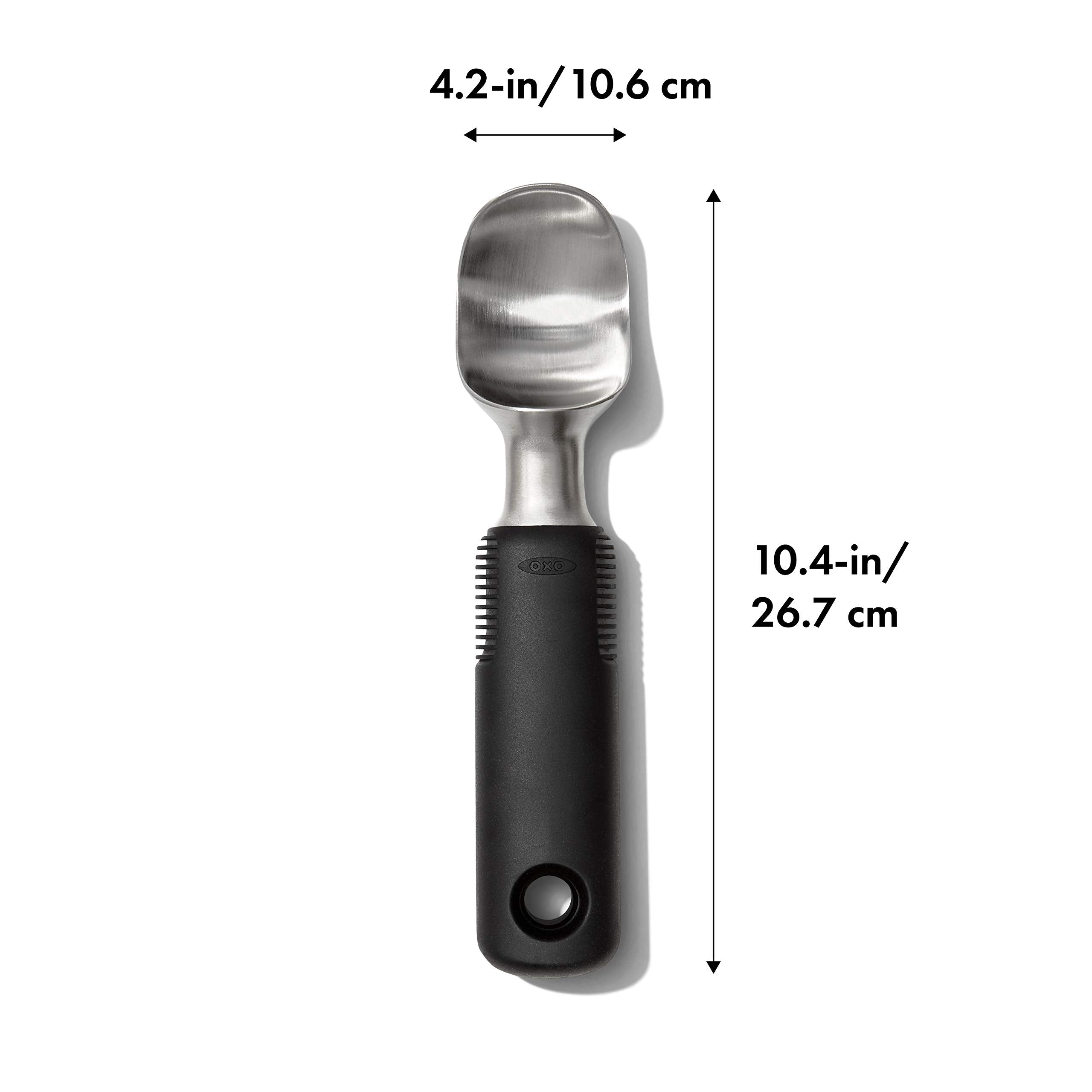 OXO Good Grips scoop flat edge cleans container efficiently after scooping.