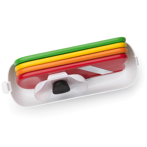 OXO Good Grips slicer yields even cucumber and zucchini slices.