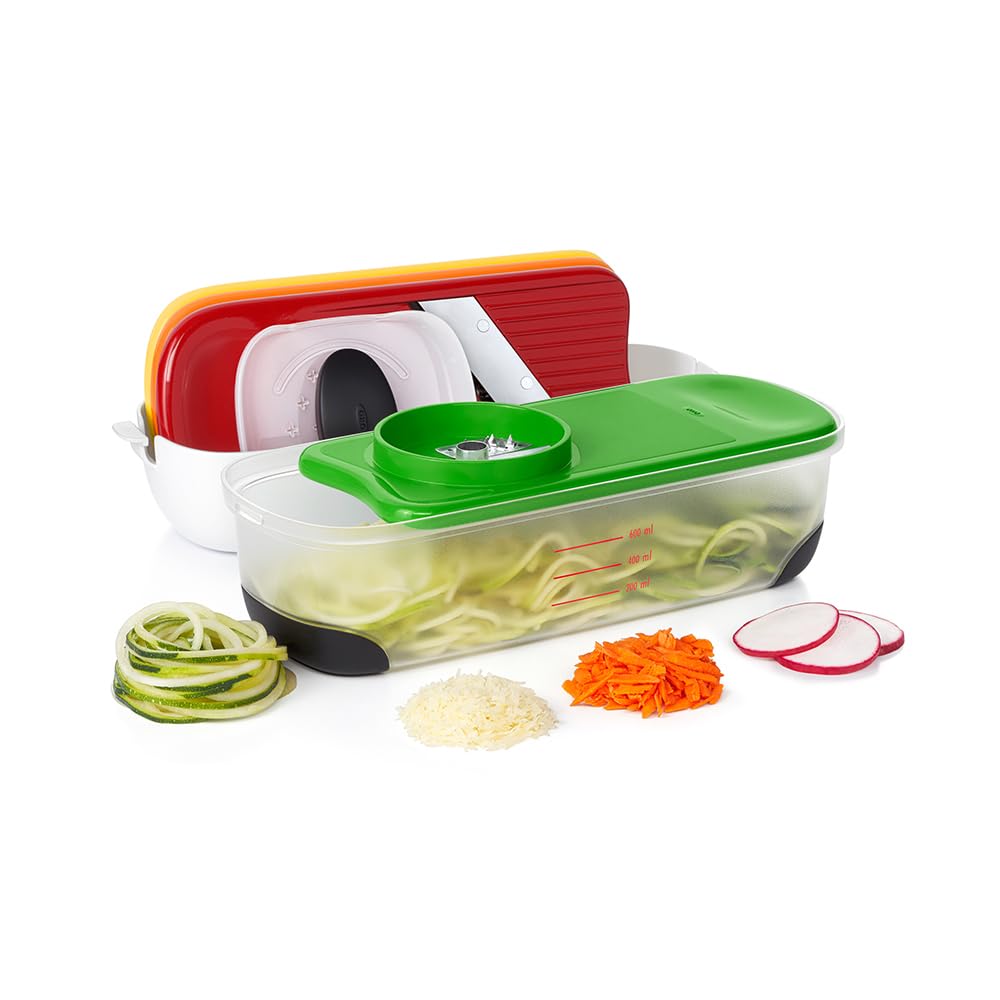 OXO Good Grips Spiralize Grate & Slice Set demonstrates spiral noodles for quick meals.