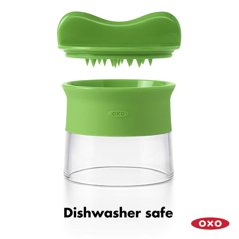OXO Good Grips spiralizer with food holder showcases safe storage and easy cleanup.