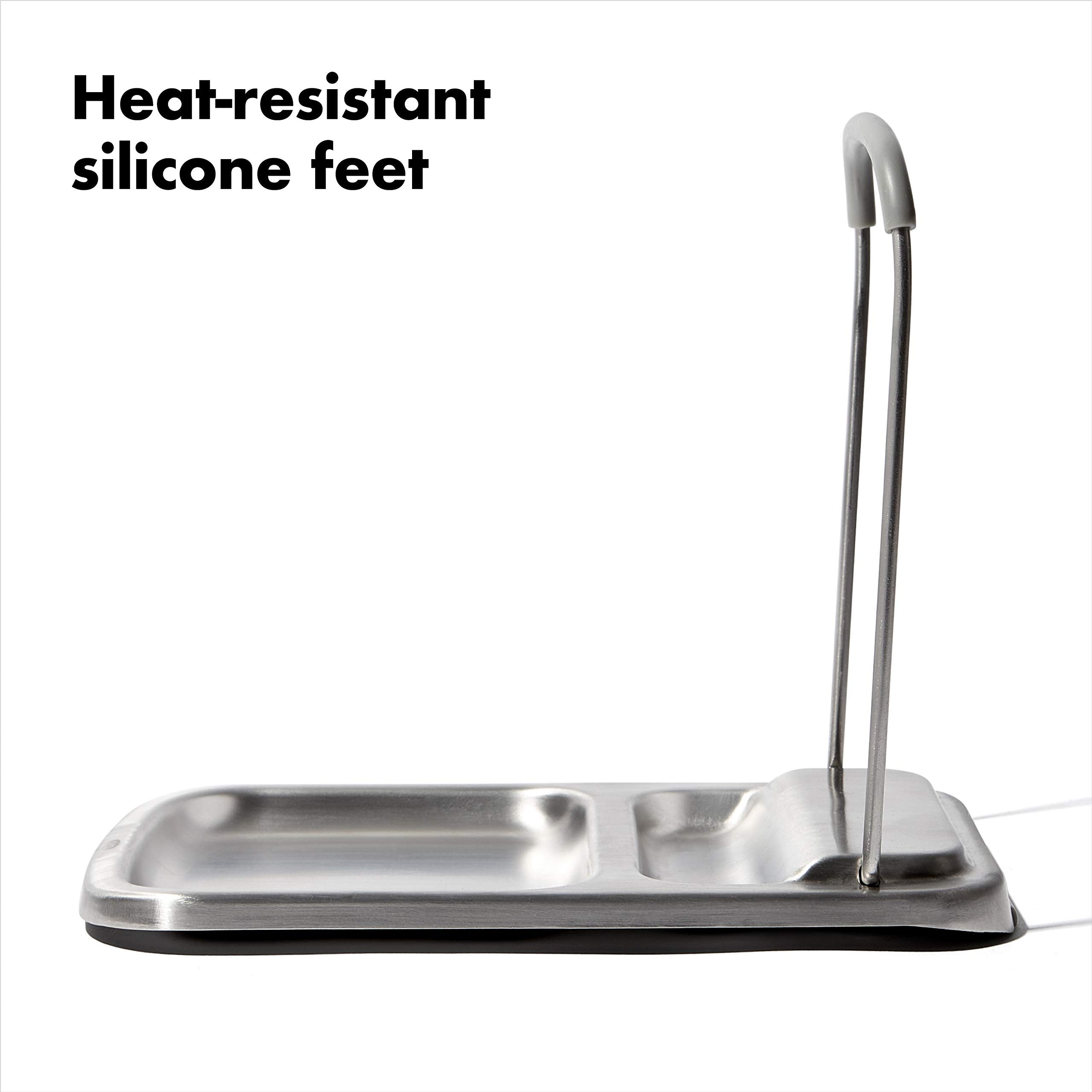 OXO Good Grips Spoon Rest with heat-resistant silicone feet stays cool to the touch.
