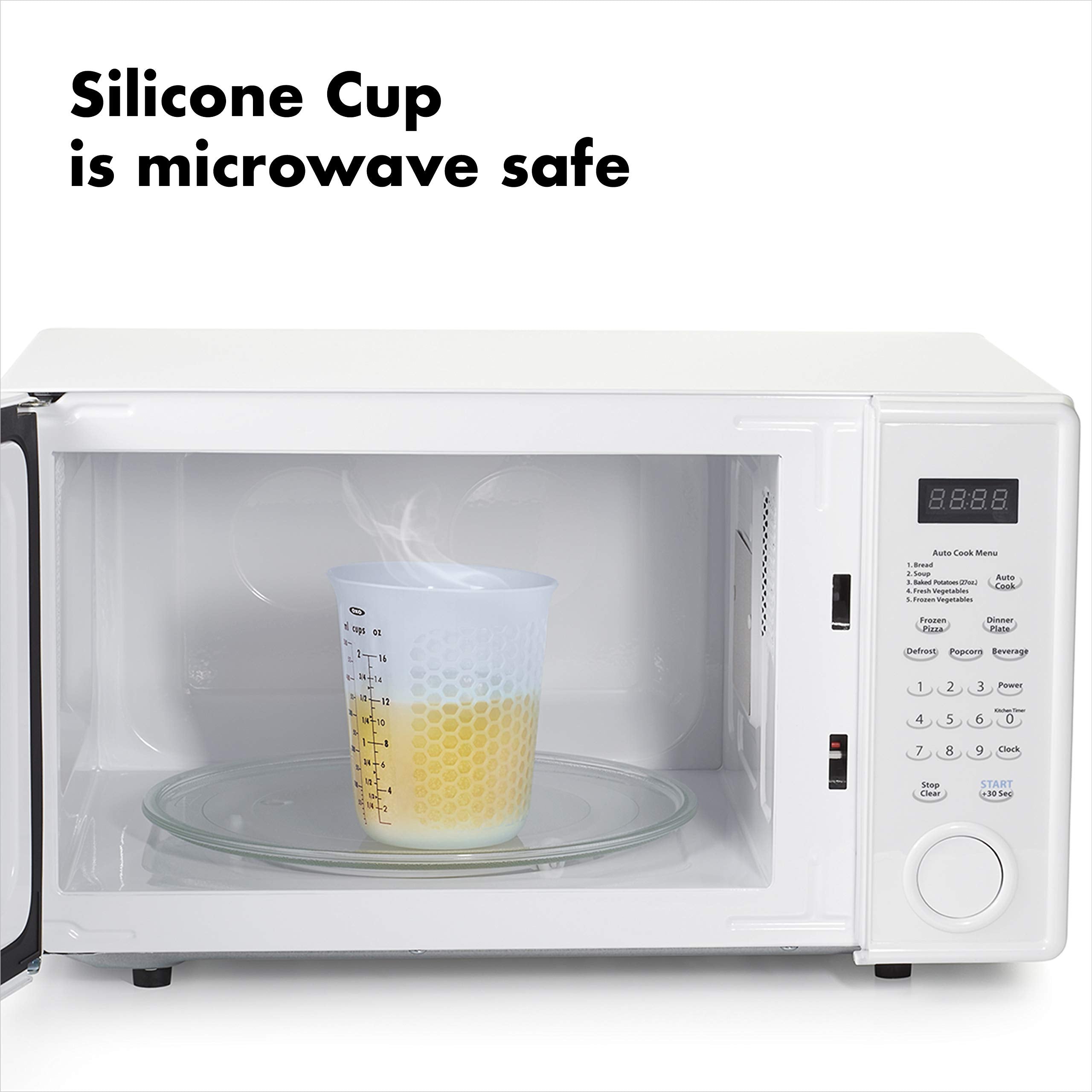 OXO Good Grips 4-cup silicone cup compatible with immersion blenders for smooth mixing.