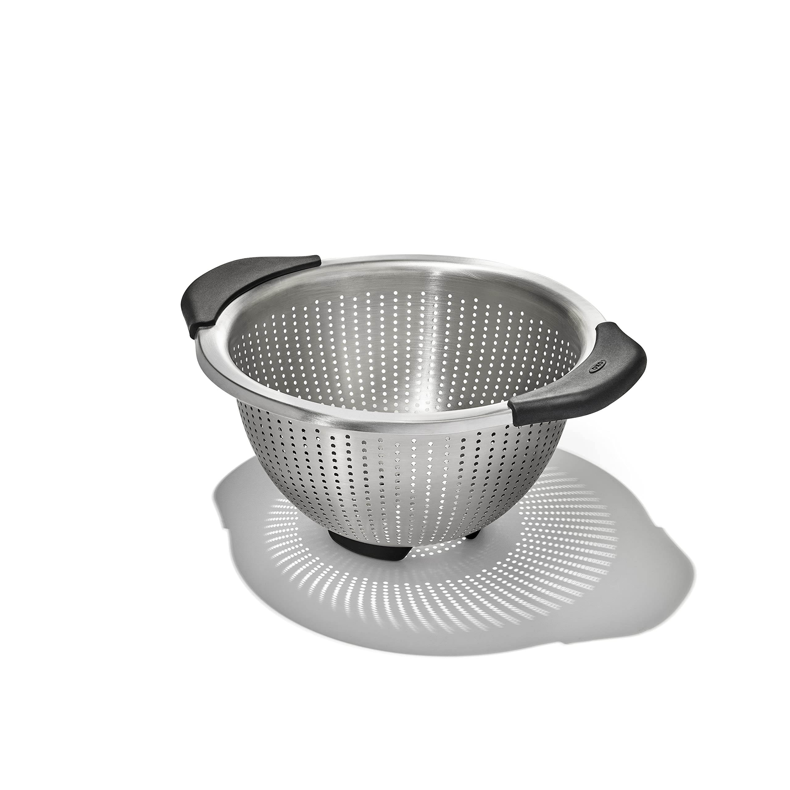 OXO Good Grips colander close-up highlighting elevated handles for secure rinsing