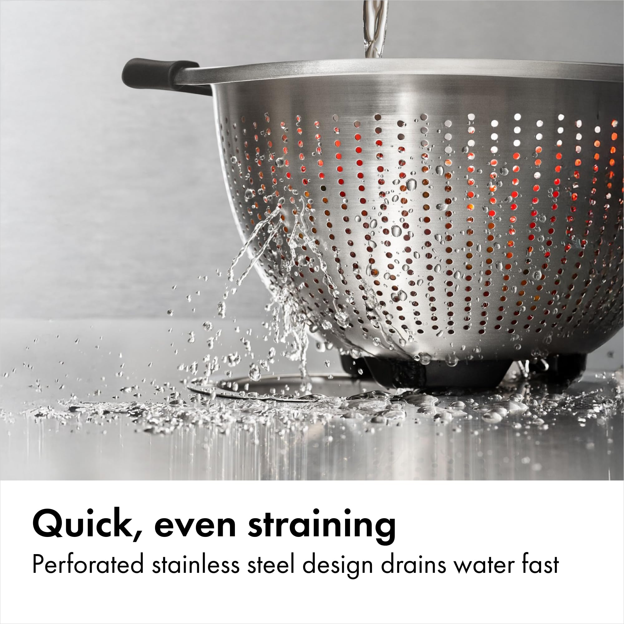 OXO Good Grips colander nests inside mixing bowls to save kitchen space