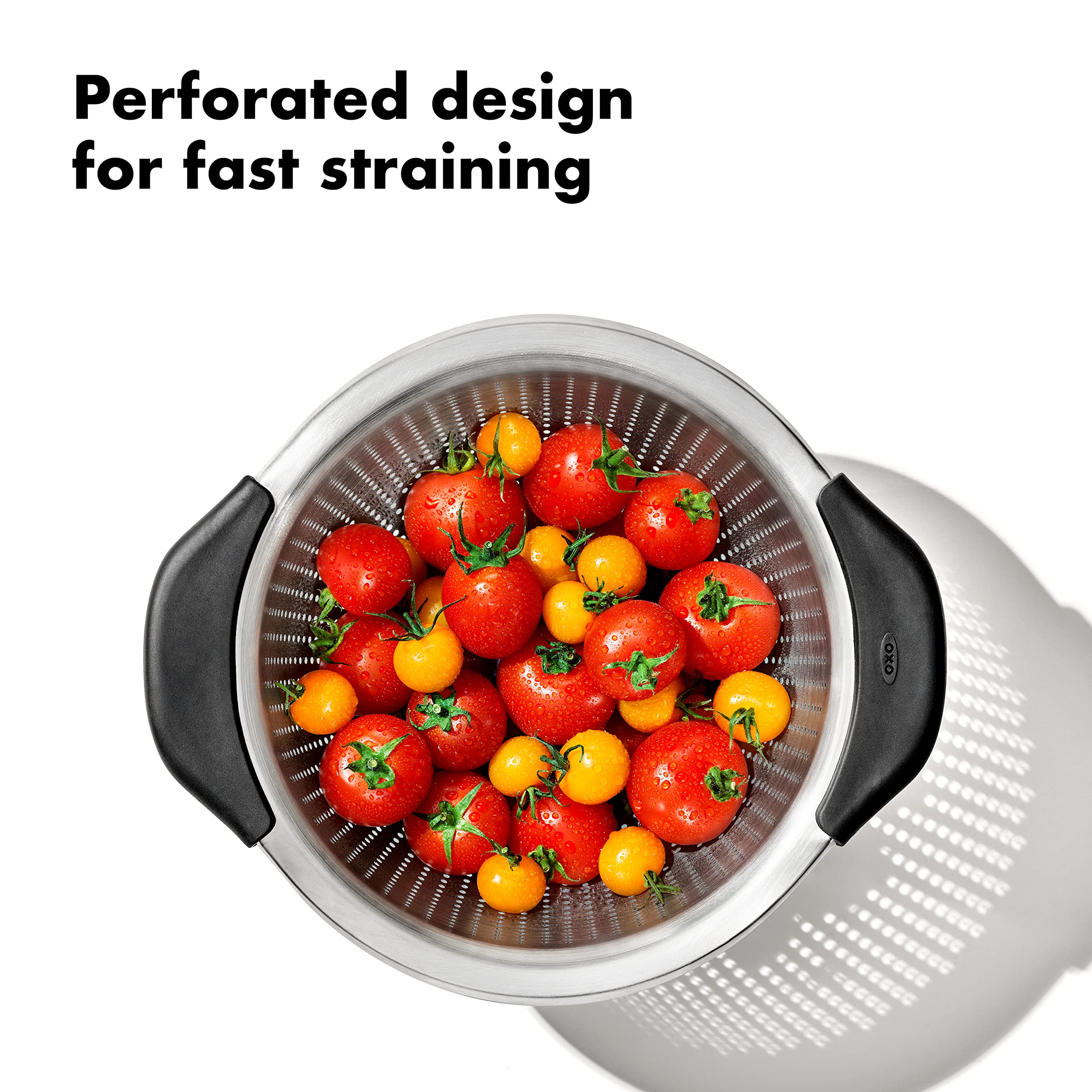 OXO Good Grips colander nested in mixing bowl for easy storage
