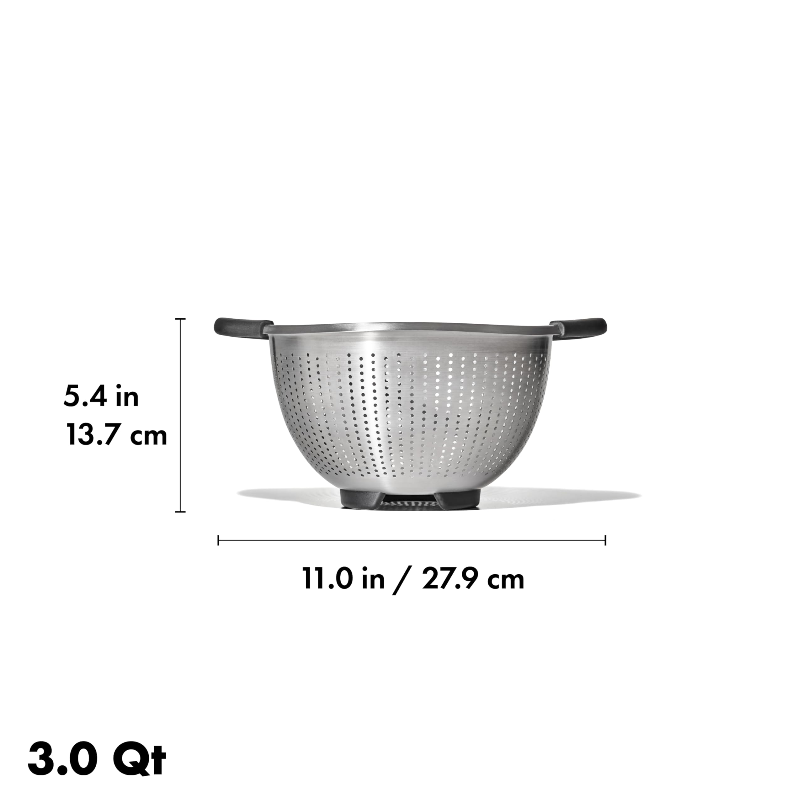 OXO Good Grips colander stored on countertop for quick batch rinses