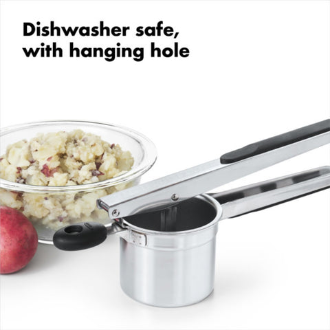 OXO Good Grips ricer's dishwasher-safe stainless steel body easy to clean