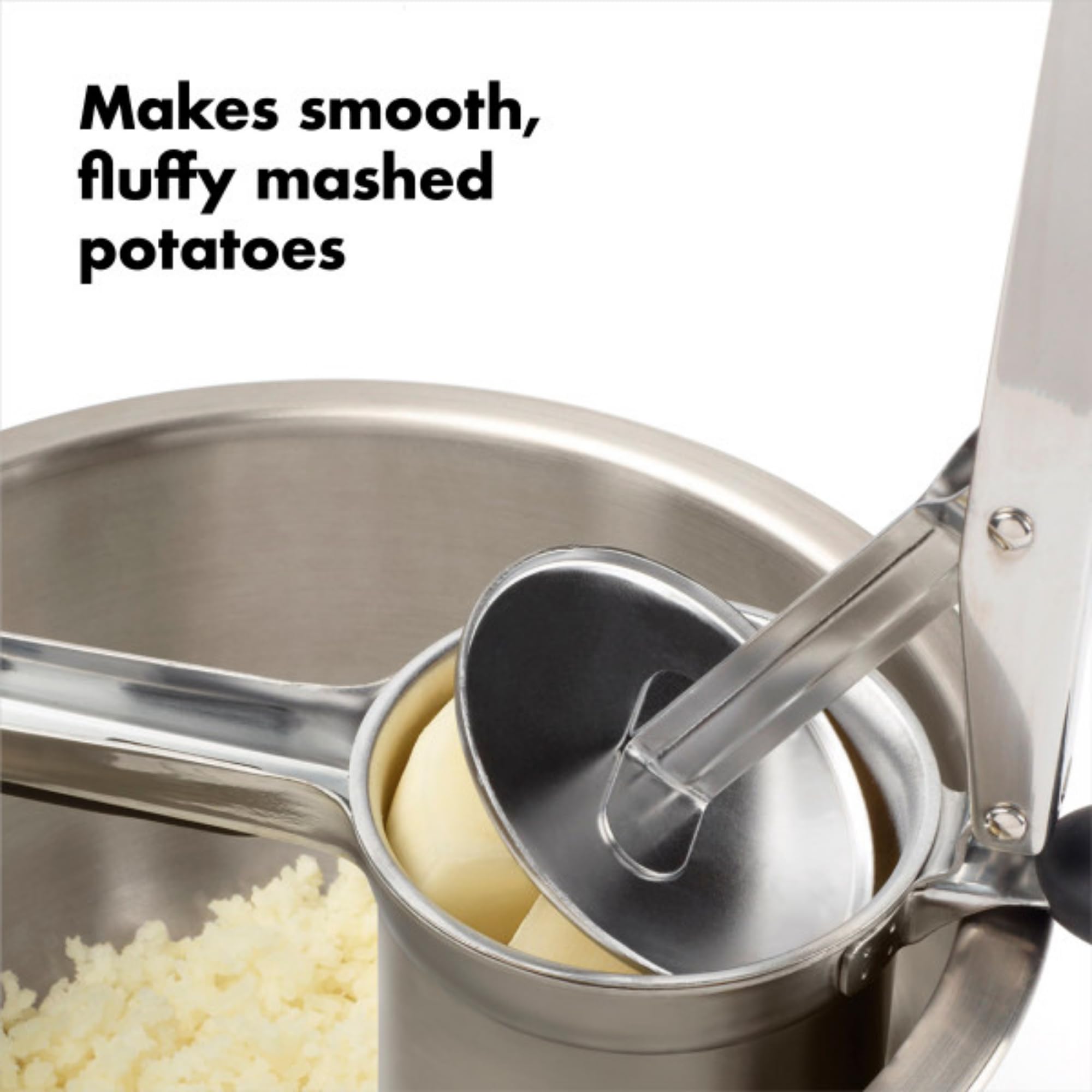 OXO Good Grips potato ricer with ergonomic design eases pressing