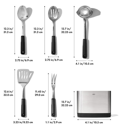 OXO Good Grips stainless steel spoon for stirring and serving with comfort.