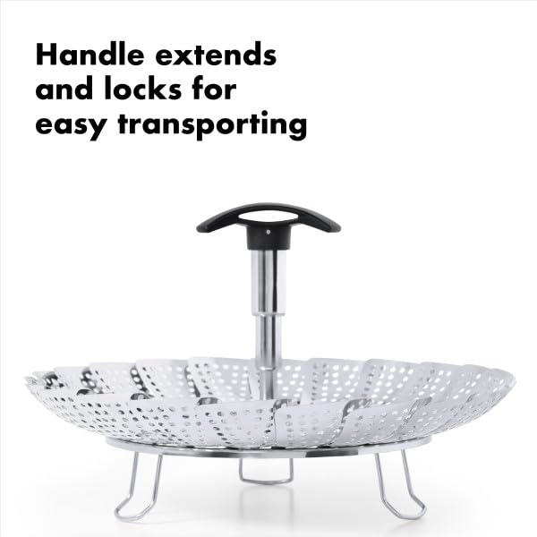 OXO Good Grips steamer fits 8-inch pots and larger for versatile steaming.