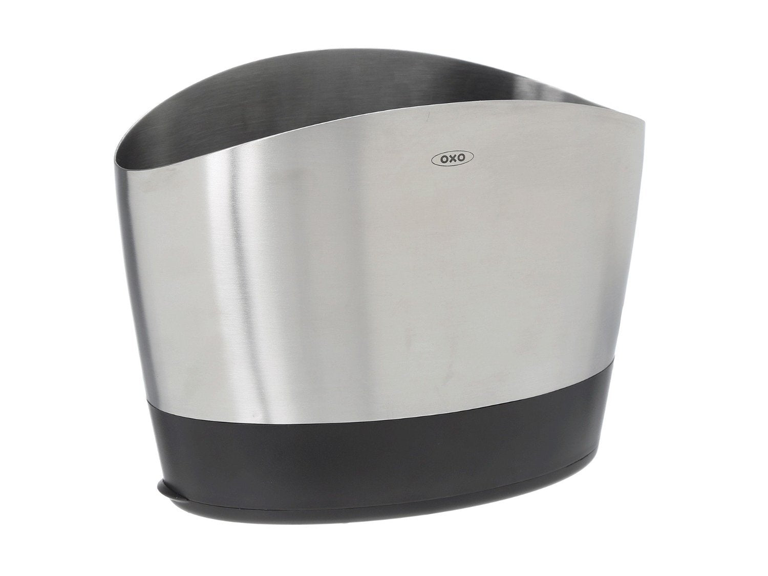 OXO Good Grips utensil holder side angle demonstrates wall-friendly ellipse