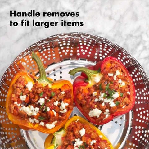 OXO Good Grips steamer is dishwasher-safe for simple cleaning after cooking.