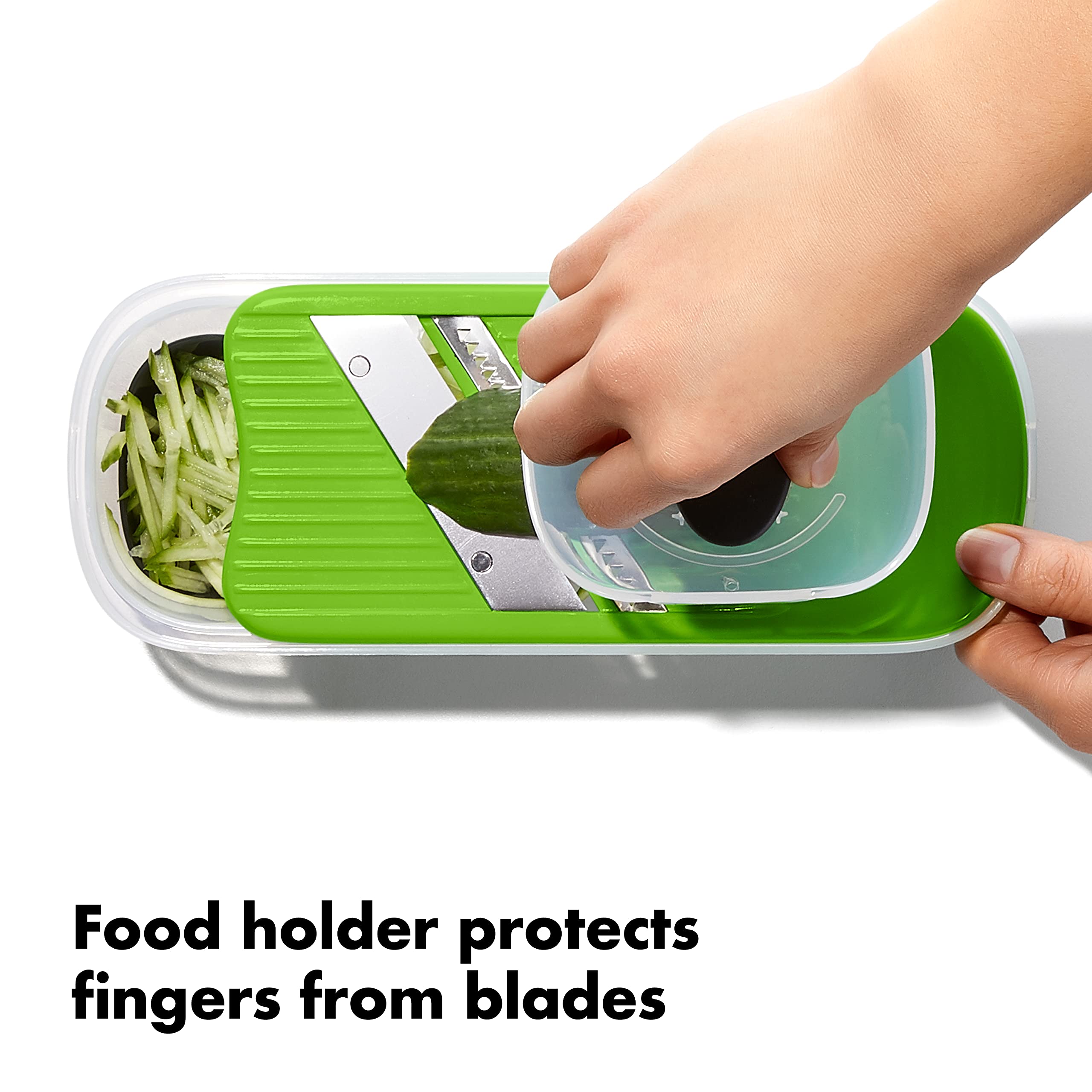 OXO Good Grips straight slicing surface for uniform slices over bowls