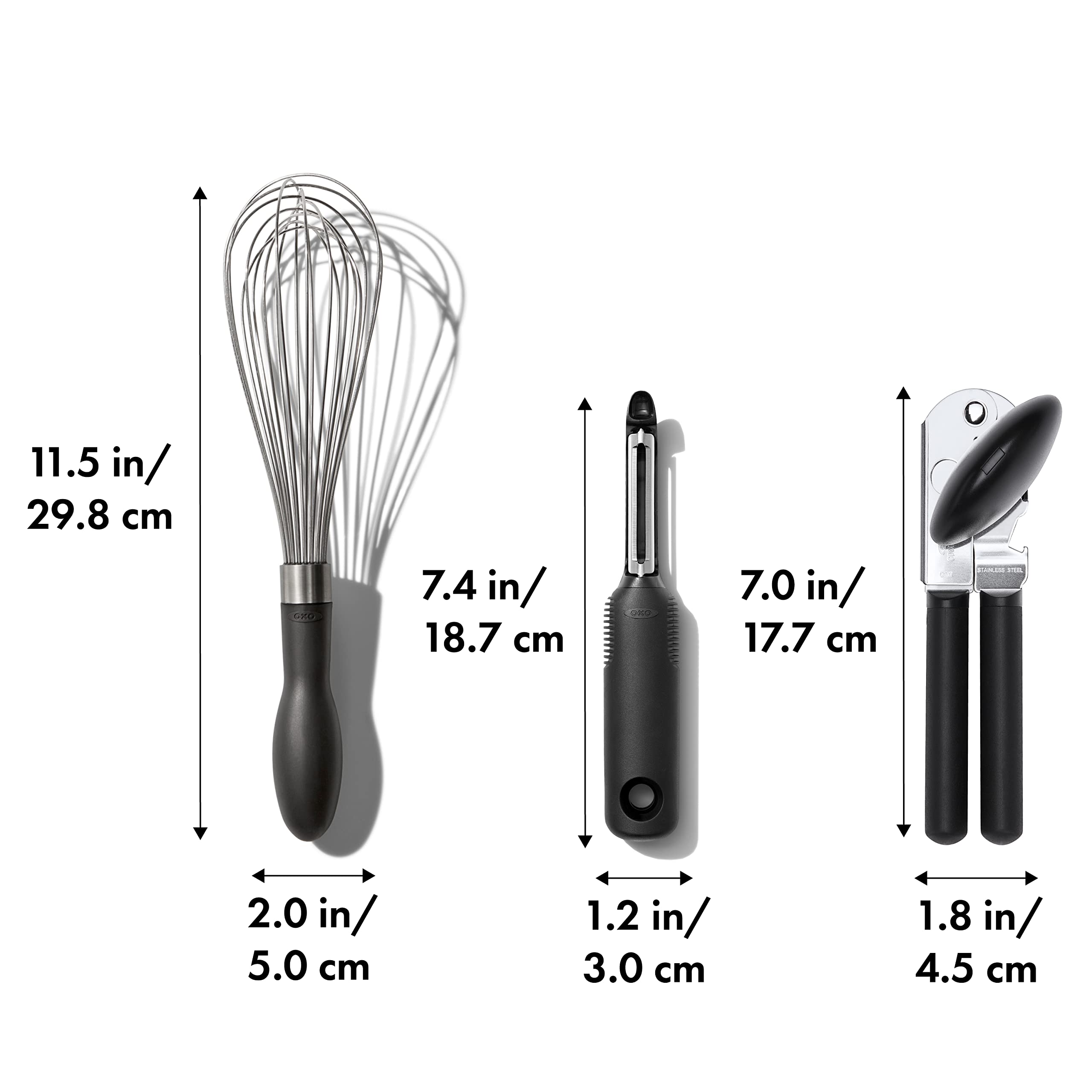 OXO Swivel Peeler blade close-up reveals sharp Japanese stainless steel for clean peeling.