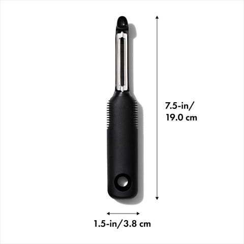 OXO Good Grips Swivel Peeler handles many fruits and vegetables with contouring blades.