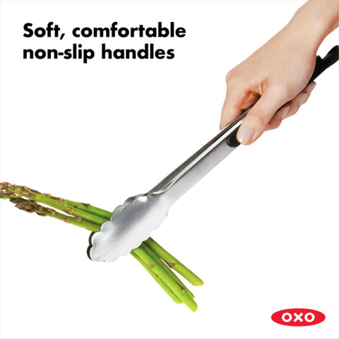 OXO Good Grips locking mechanism keeps tongs compact for storage