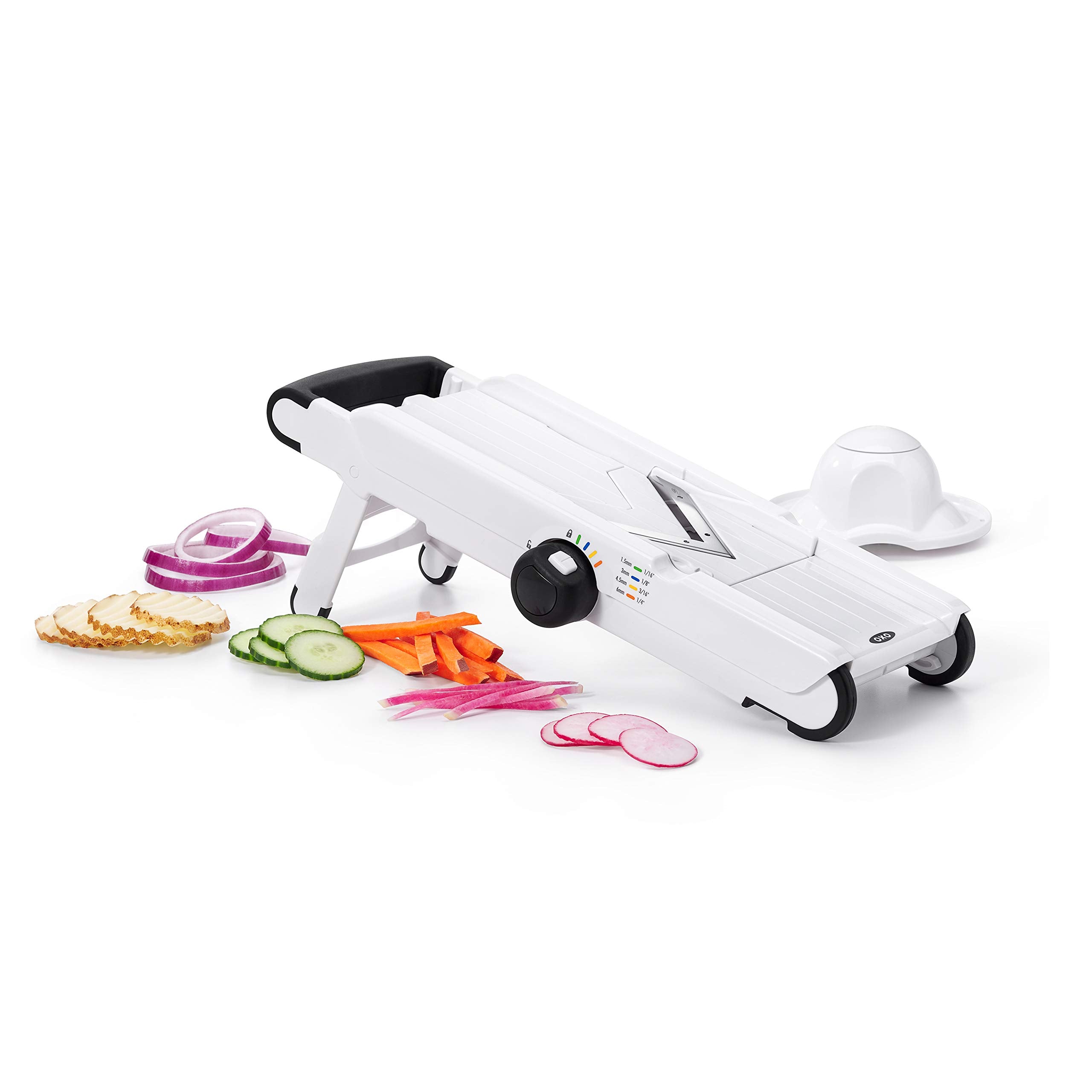 OXO Good Grips V-Blade Mandoline White blade yields clean, uniform slices.