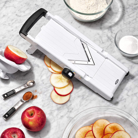 OXO Good Grips mandoline supports crinkle-cut slices for textured fries.
