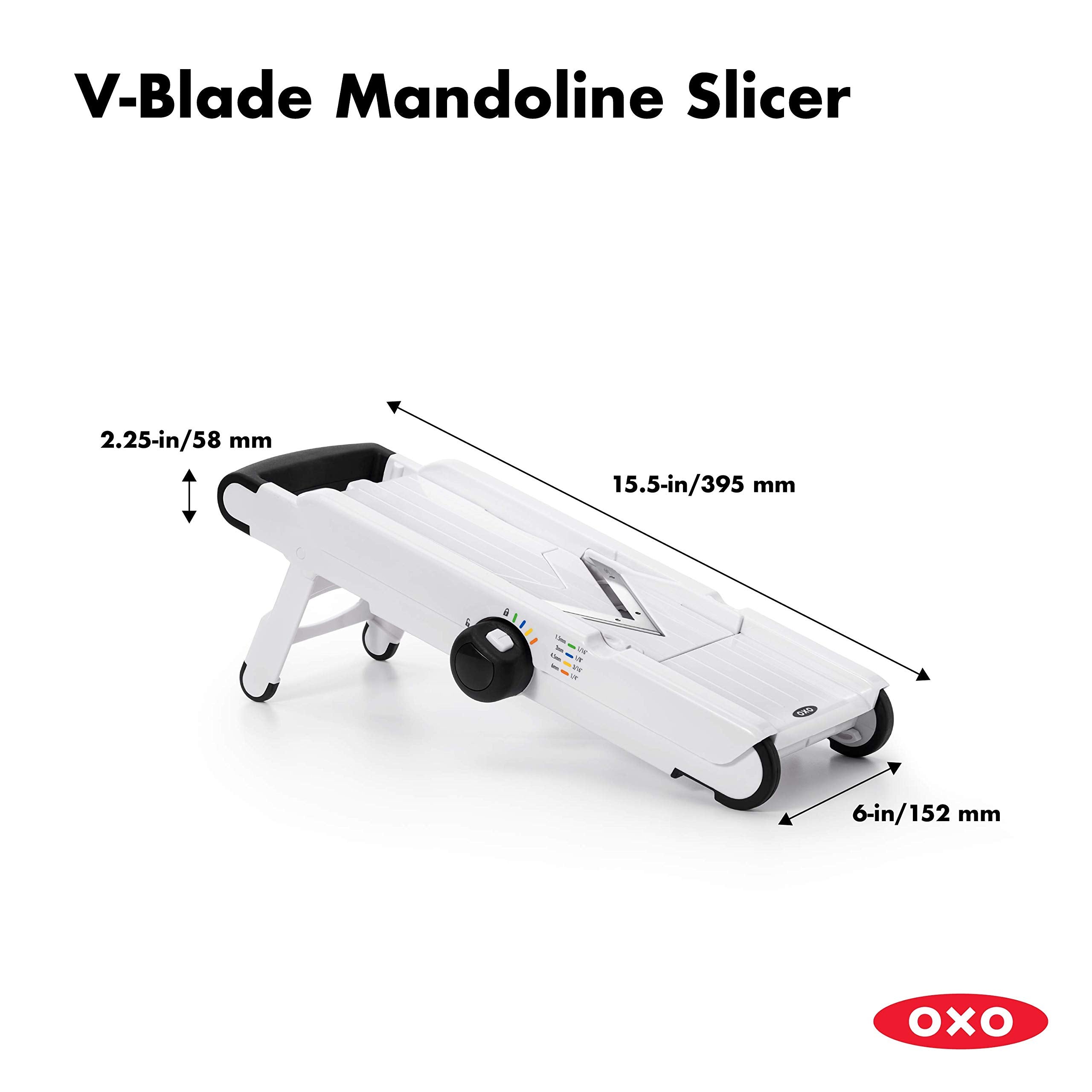 OXO Good Grips food holder secures food to protect fingers.