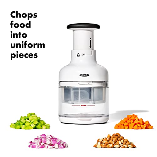 OXO Good Grips Chopper blade delivers clean, evenly sized pieces with every press