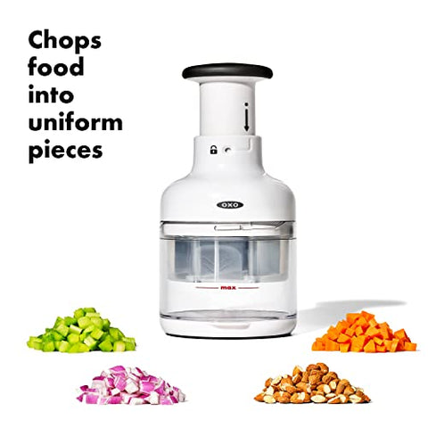 OXO Good Grips Chopper blade delivers clean, evenly sized pieces with every press