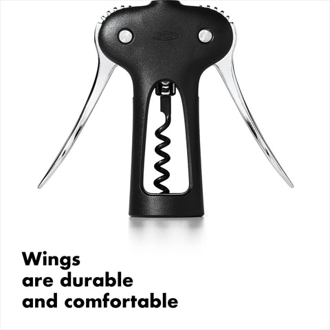 OXO Good Grips Winged Corkscrew features a non-stick screw for easy cork entry.