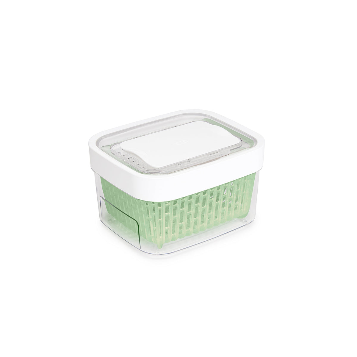 OXO Greensaver container front view showing 1.6 qt capacity keeps berries fresh