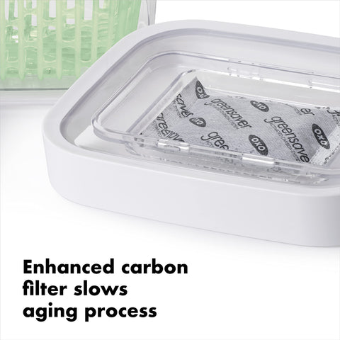 OXO Greensaver elevated basket demonstrating airflow for dry produce