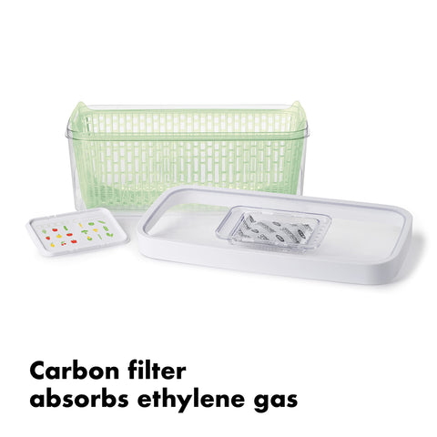 OXO GreenSaver removable basket doubles as a colander for quick rinsing
