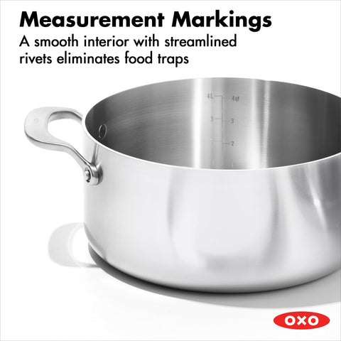 OXO Mira Tri-Ply permanent markings aid precise liquid measures.