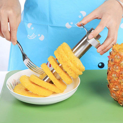 OXO pineapple corer-slicer safety cap and compact blade ensure safe storage.
