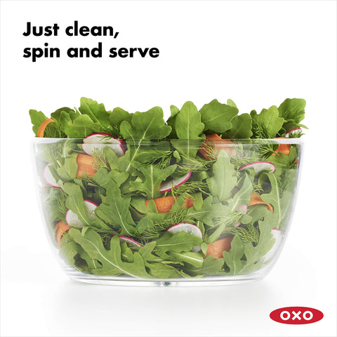 OXO Salad Spinner easy-clean design allows quick rinse and dry.