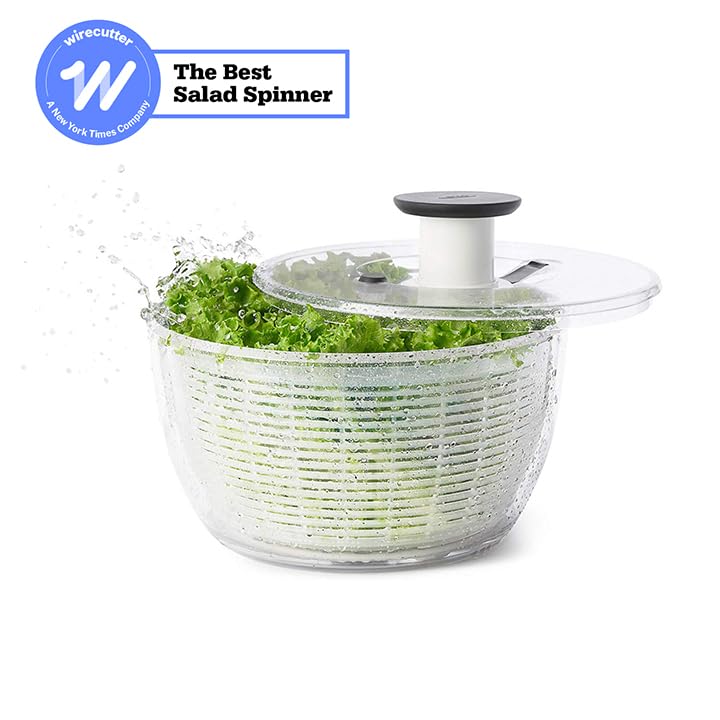 OXO Salad Spinner with nonslip ring keeps the bowl steady during spinning.
