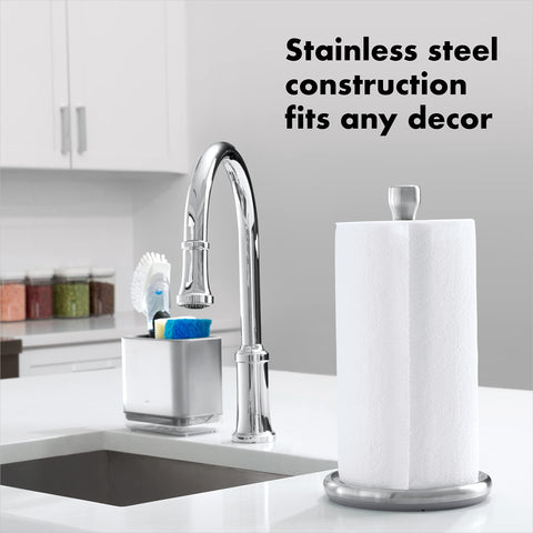 OXO Good Grips Steady Paper Towel Holder accommodates jumbo rolls for busy kitchens