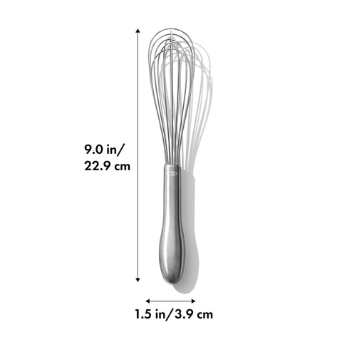 OXO SteeL whisk with brushed stainless handle for comfortable grip