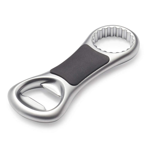 OXO Steel Bottle Opener pop-top side for fast, effortless metal cap removal.