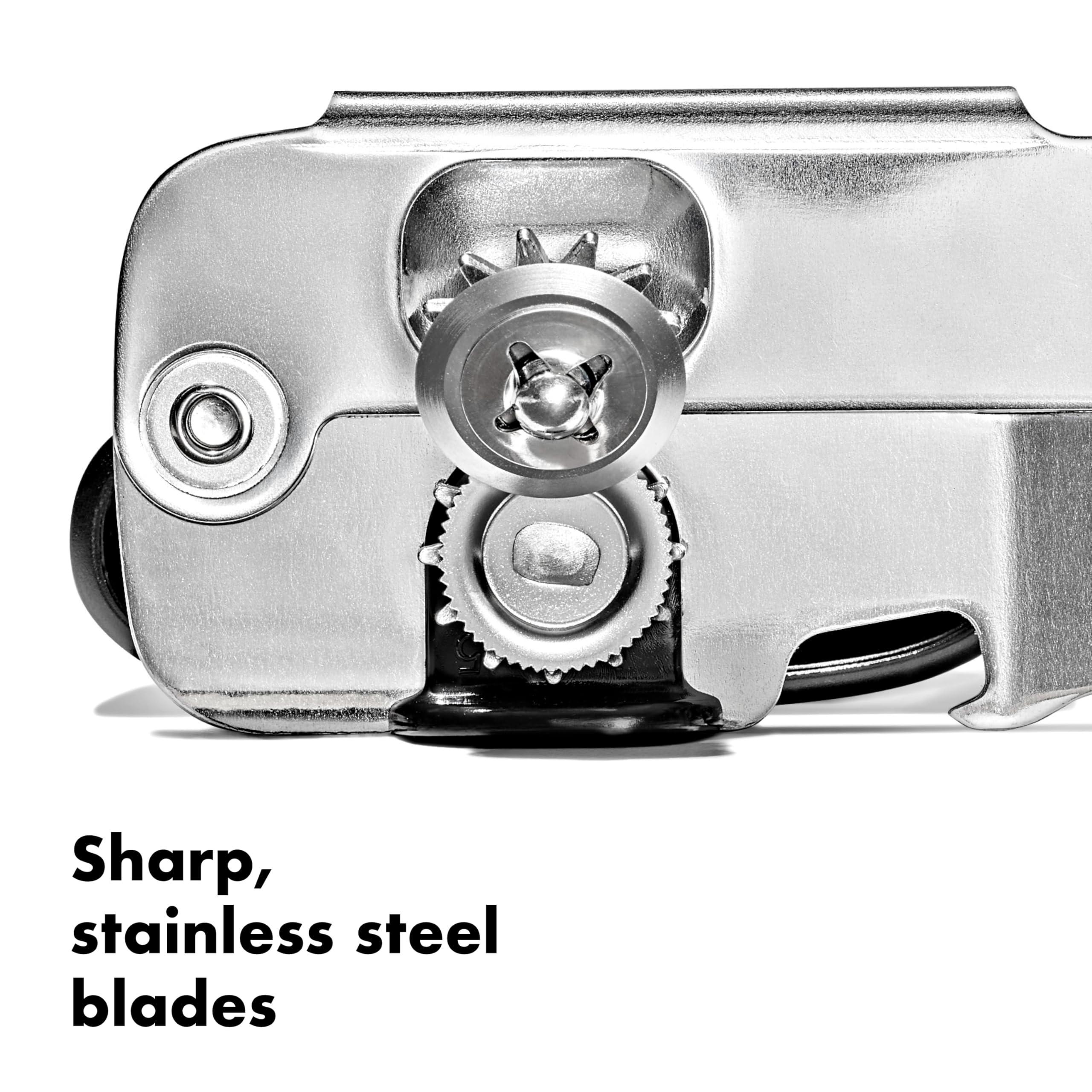 OXO SteeL Can Opener with cushioned handles reduces hand fatigue.