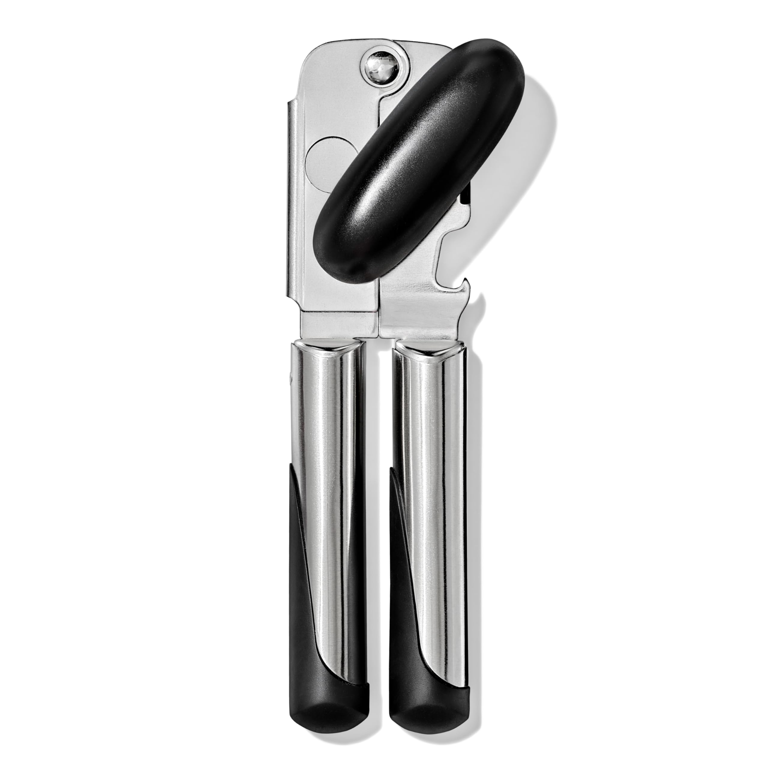 OXO SteeL Can Opener with sharp blades for clean cuts.