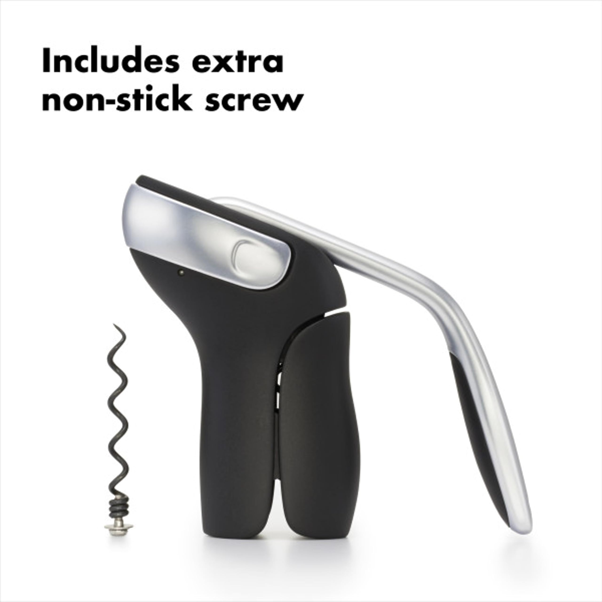 OXO Steel Corkscrew with removable foil cutter for quick foil removal and storage