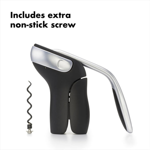 OXO Steel Corkscrew with removable foil cutter for quick foil removal and storage
