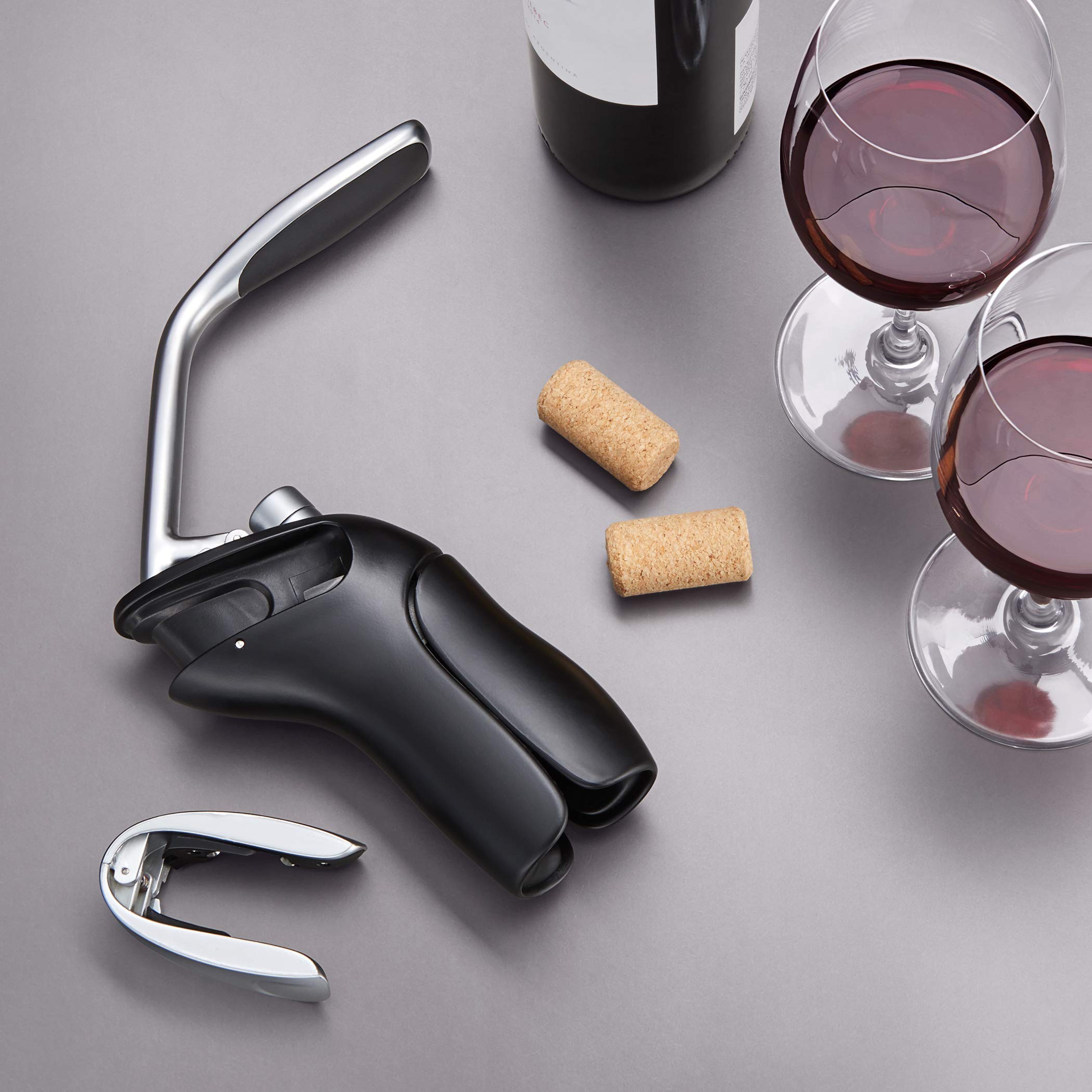 OXO Steel Vertical Lever Corkscrew showing the die-cast handle for comfortable leverage