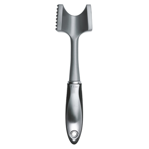 OXO SteeL dishwasher-safe meat tenderizer for easy cleanup after prep.