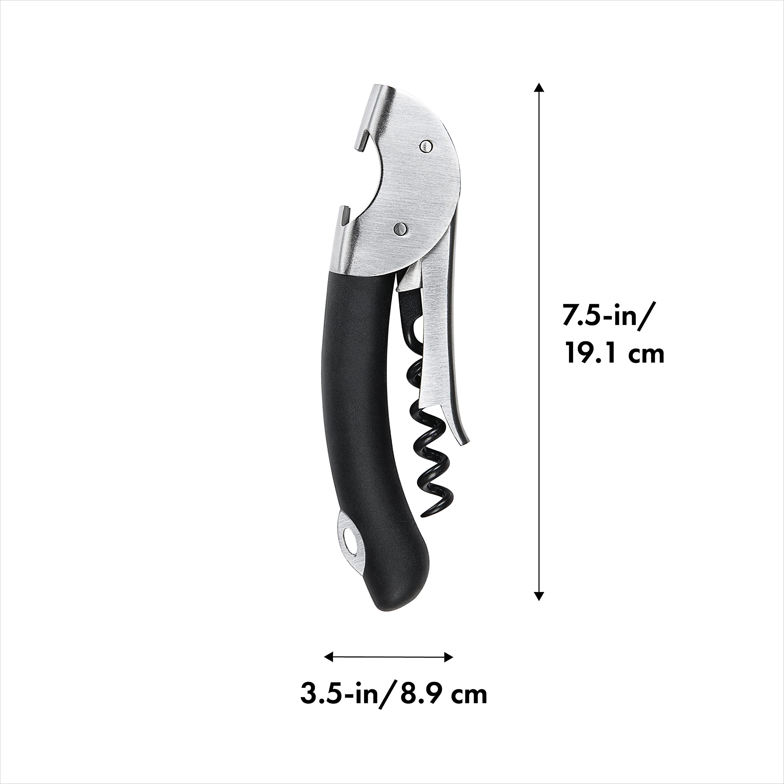 OXO corkscrew with foil cutter deployed for quick bottle prep