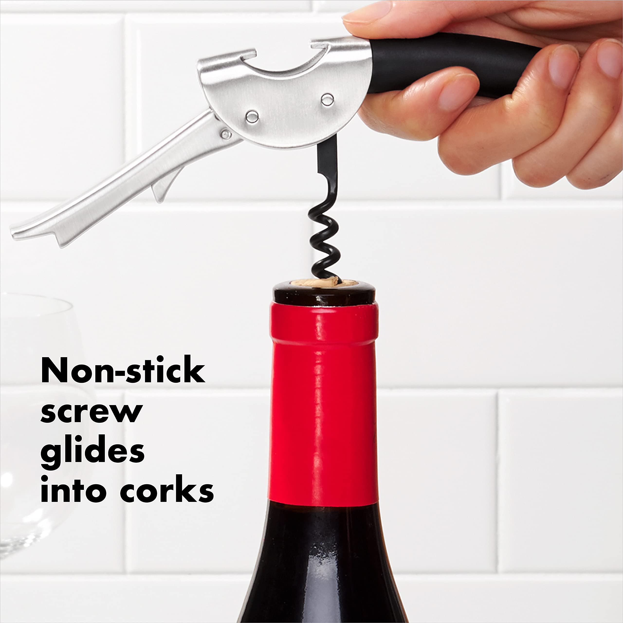 OXO corkscrew in a picnic setup for travel-friendly bottle opening