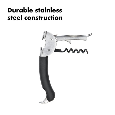 OXO screw gliding into cork for smooth removal with double lever
