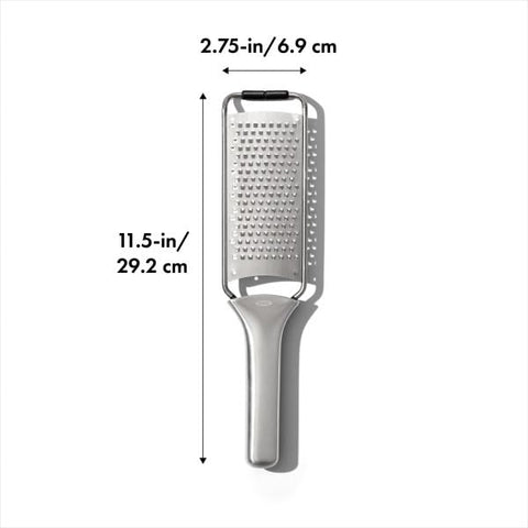 OXO Steel Grater compact design easy to store in small kitchens.