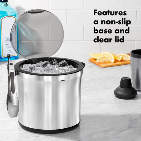 OXO steel ice bucket non-slip base keeps it steady while serving.