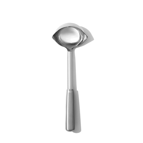 OXO Steel Ladle angled head for easy scooping and less mess